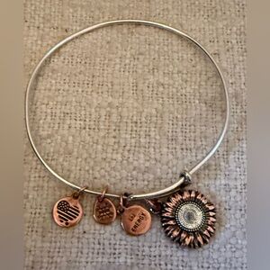 🌸 4 for $10 Alex and Ani Bangle, Sunflower Charm, Two-Tone Finish, 2 to 3.5 in